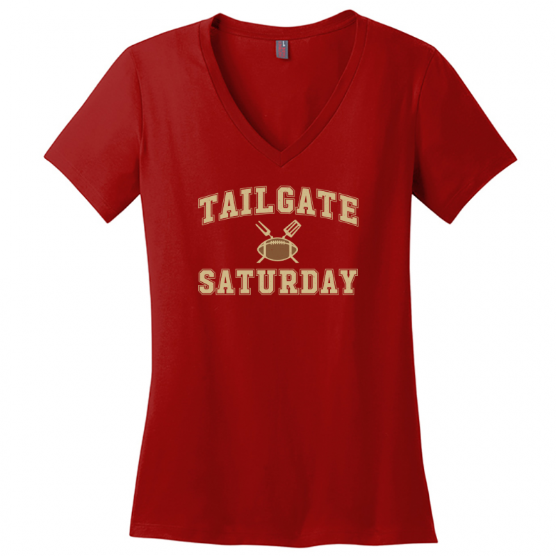 Tailgate Saturday Ladies V Neck Tee